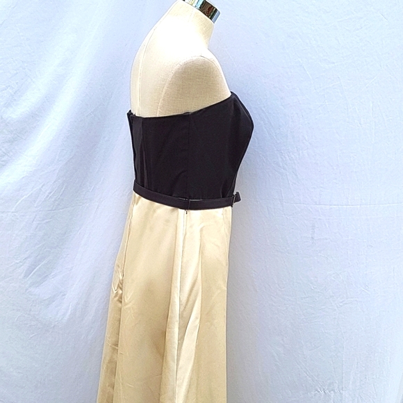 Ladies strapless evening gown, black top, gold/taupe bottom, sateen, wrap, sz 10 - Picture 10 of 14